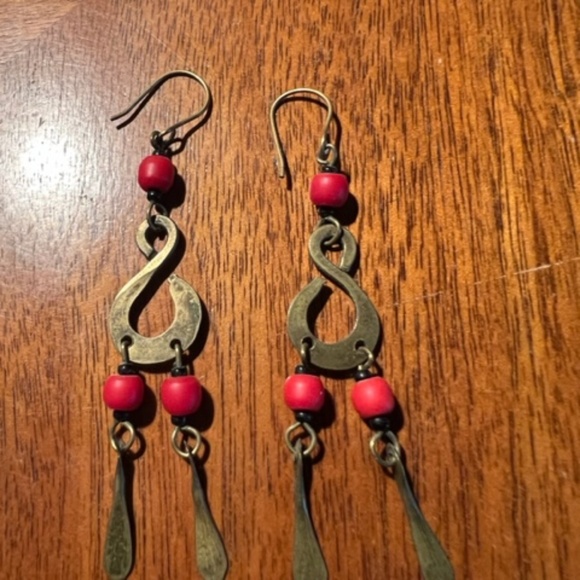 African dangle brass and bead earrings - Picture 1 of 3
